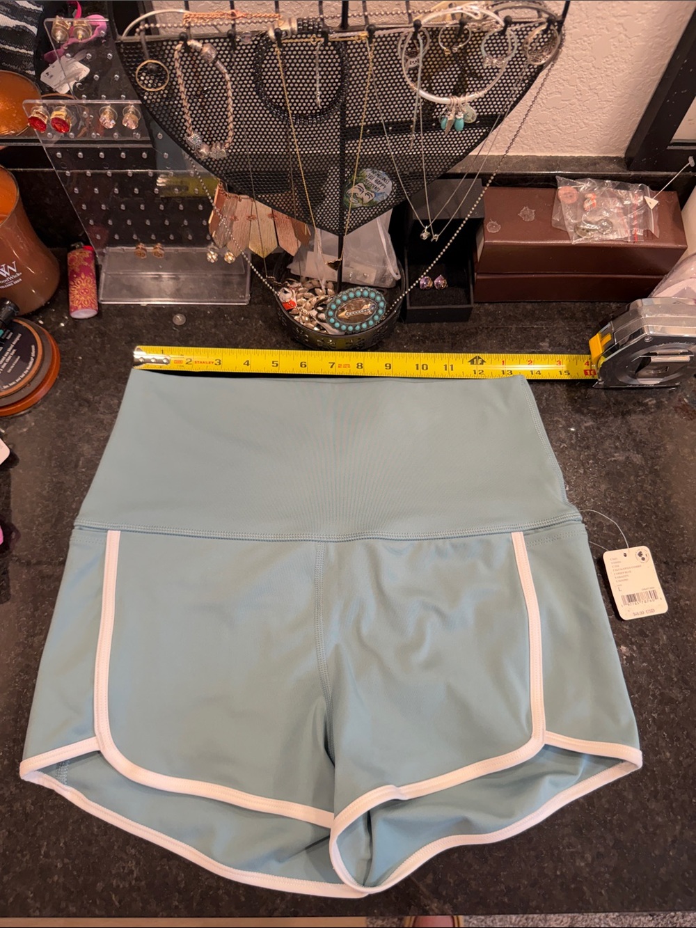 FP Movement by Free People High-Waist Light Blue Athletic Shorts with White Trim
